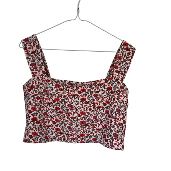 Abercrombie & Fitch Red & White Floral Crop Top Tank Large - Picture 1 of 5